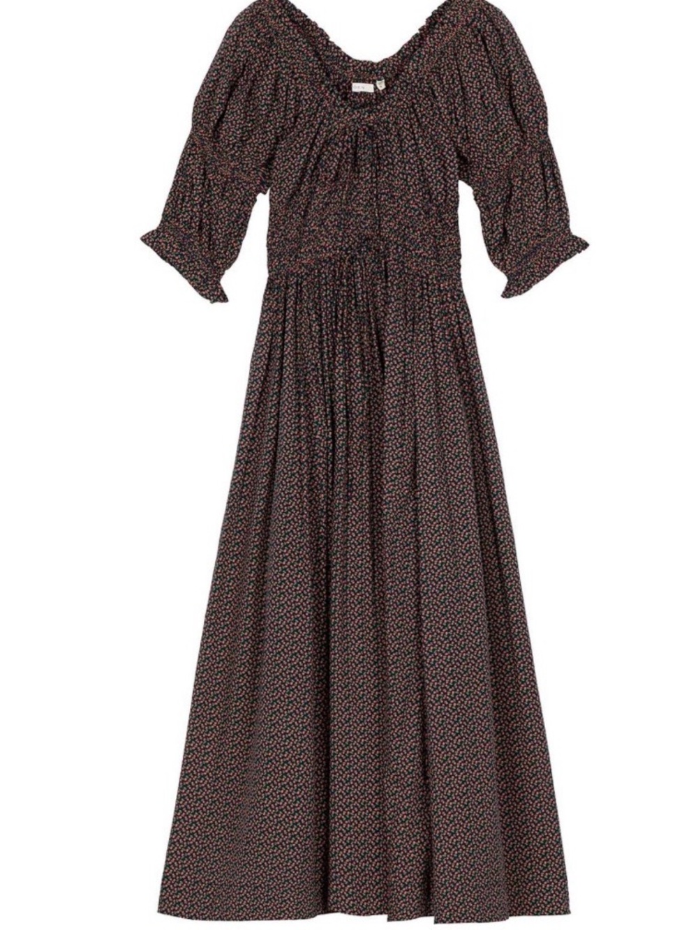 Doen Women’s Black Floral Maxi Dress with Puff Sleeves